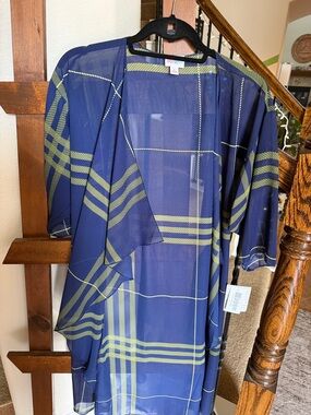 LuLaRoe Navy Blue and Olive Green Plaid Swim Coverup